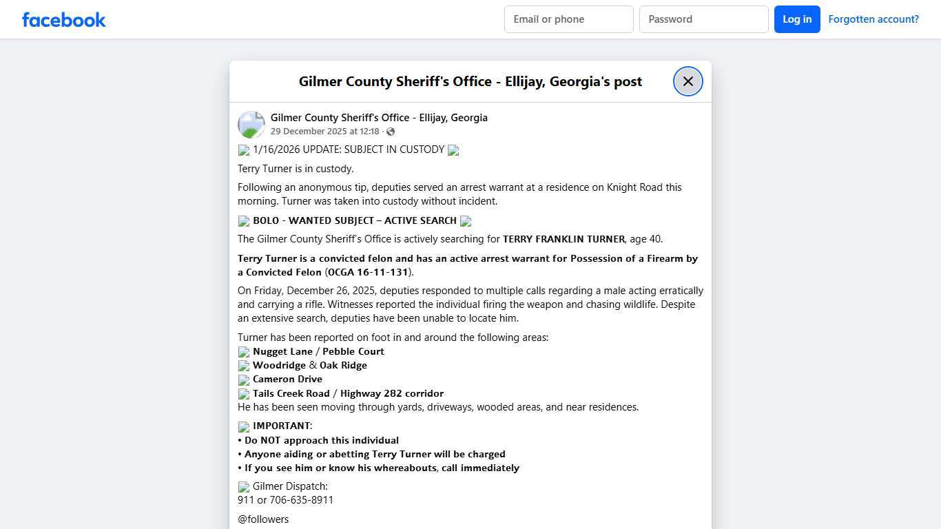 🚨... - Gilmer County Sheriff's Office - Ellijay, Georgia Facebook