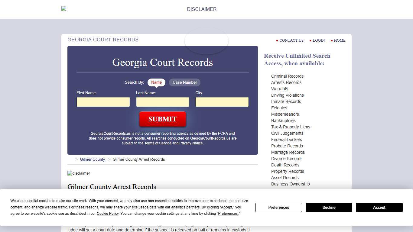 Gilmer County Arrest Records GeorgiaCourtRecords.us